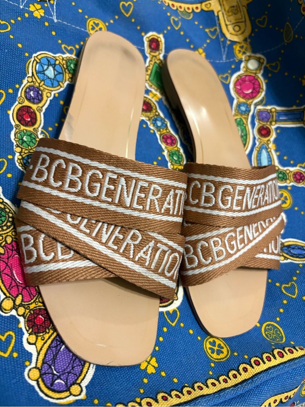 BCBGeneration Brown Logo Band Slide Sandals